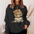 Baby Turtle Open Book Reading Animal Lover Graphic Portrait Sweatshirt Gifts for Her