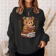 Bear Reading Book Graphic Bear With Book Floral Sweatshirt Gifts for Her