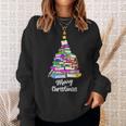 Book Christmas Tree Xmas Lights Librarian Merry Christmas Sweatshirt Gifts for Her