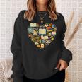 Book Lover Heart Reading Stack Bookworm Sweatshirt Gifts for Her