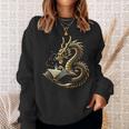 Book Lovers Dragon Fantasy Art Mythical Creatures Yellow Bookworm Chinese Dragon Sweatshirt Gifts for Her
