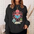 Bookish Octopus Reading Books And Coffee Literary Lover Art Sweatshirt Gifts for Her