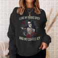 I Like My Books Spicy And My Coffee ICY Shirt Skeleton Sweatshirt Gifts for Her
