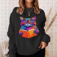 Cat Book Shirt Colorful Cat Reading Book Sweatshirt Gifts for Her Cat Book Shirt Colorful Cat Reading Book Sweatshirt Gifts for Her