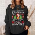 Cat Books Wine Lover Cute Cat Christmas Men Women Sweatshirt Gifts for Her