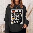 Cat Reading Book Folk Art Cozy Illustration Sweatshirt Gifts for Her Cat Reading Book Folk Art Cozy Illustration Sweatshirt Gifts for Her