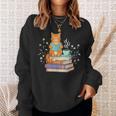 Cat Reading Book Lover Coffee Books Teacher Librarian Cat Sweatshirt Gifts for Her