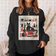 Cats Music Books Lover Essentials Red Retro Silkscreen Sweatshirt Gifts for Her
