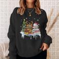 Christmas Tree Snowman Reindeer Book Stack Librarian Sweatshirt Gifts for Her