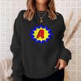 Comic Book Style Monogram Initial Letter A Superhero Sweatshirt Gifts for Her