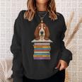 Cute Basset Hound Dog Reading On Pile Of Books Sweatshirt Gifts for Her