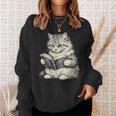 Cute Cat Reading Book Classic Bookworm Animal Pet Lover Sweatshirt Gifts for Her