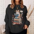 Cute Cat Reading Books With Tea Sweatshirt Gifts for Her