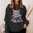 Cute Cat Wearing Glasses Reading a Book Sweatshirt Gifts for Her