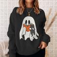 Cute Ghost Cat Reading Book Spooky Season Halloween Costume Sweatshirt Gifts for Her