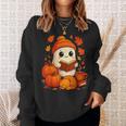 Cute Ghost Reading Book Autumn Pumpkins Cat Coffee Halloween Sweatshirt Gifts for Her Cute Ghost Reading Book Autumn Pumpkins Cat Coffee Halloween Sweatshirt Gifts for Her