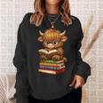 Cute Highland Cow With Glasses Reading Books Sweatshirt Gifts for Her Cute Highland Cow With Glasses Reading Books Sweatshirt Gifts for Her