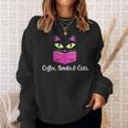 Cute Kitty Face Coffee Books & Cats Sweatshirt Gifts for Her