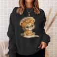 Cute Lion Cub Reading Book With Headwrap Sweatshirt Gifts for Her