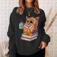 Cute Owl Reading Book And Drinking Tea Reading Rat Bookworm Sweatshirt Gifts for Her