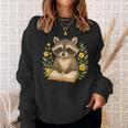Cute Raccoon Reading Book Flowers Floral Sweatshirt Gifts for Her Cute Raccoon Reading Book Flowers Floral Sweatshirt Gifts for Her