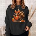 Cute Turkey Reading Book Lovers Bow Thanksgiving Sweatshirt Gifts for Her