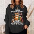 Easily Distracted By Cats And Books Book Lover Cat Sweatshirt Gifts for Her