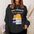 Easily Distracted Cats And Books Cute Cat Book Lover Sweatshirt Gifts for Her