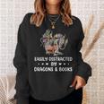 Easily Distracted By Dragons & Books Dragon Book Reading Sweatshirt Gifts for Her