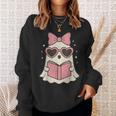 Ghost Reading Book Halloween Cat Lover Sweatshirt Gifts for Her