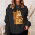 Ginger Tabby Cat Reading Book Glasses Retro Illustration Sweatshirt Gifts for Her Ginger Tabby Cat Reading Book Glasses Retro Illustration Sweatshirt Gifts for Her
