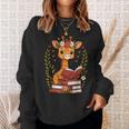 Giraffe Reading Book Graphic Giraffe With Book Floral Sweatshirt Gifts for Her