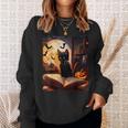 Halloween Cat Reading Books Spooky Cat Reader Teachers Sweatshirt Gifts for Her