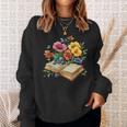Open Book With Wildflowers Vintage Botanical Reading Sweatshirt Gifts for Her