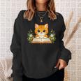 Orange Cat Reading Book Flowers Sweatshirt Gifts for Her