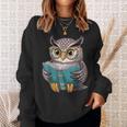 Owl Reading A Book Owls Wearing Glasses Librarian Sweatshirt Gifts for Her