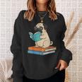 Reading Pug Bookworm Cute Pug With Glasses Books Sweatshirt Gifts for Her