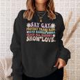 Say Gay Protect Trans Kids Read Banned Books LGBT Groovy Sweatshirt Gifts for Her Say Gay Protect Trans Kids Read Banned Books LGBT Groovy Sweatshirt Gifts for Her