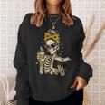 Skeleton Girl Drinking Coffee Bow Sunflower Book Lover Sweatshirt Gifts for Her