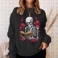Skeleton Reading Book Lover Floral Flowers Bookish Bookworm Sweatshirt Gifts for Her