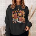 Turkey Reading Books Fall Thanksgiving Teacher Librarian Sweatshirt Gifts for Her