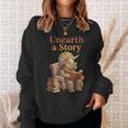 Unearth a Story Triceratops Dinosaur Reading Books Dino Sweatshirt Gifts for Her
