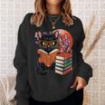 Vintage Japanese Cat Book Lovers Librarian Dad Teacher Sweatshirt Gifts for Her