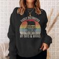Vintage Retro Easily Distracted By Cats And Books Cat Sweatshirt Gifts for Her