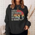 Vintage Retro Easily Distracted By Cats And Books Sweatshirt Gifts for Her