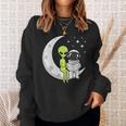 Women's Alien And Astronaut Reading On Moon Kids Sci Fi Book Sweatshirt Gifts for Her