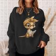 Women's Baby Lizard Small Book Reading Reptile Graphic Portrait Sweatshirt Gifts for Her