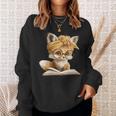 Women's Cute Fox Reading Book Lover Animal Graphic Baby Portrait Sweatshirt Gifts for Her
