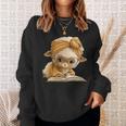 Women's Cute Lamb Reading Book Lover Animal Graphic Baby Sheep Open Sweatshirt Gifts for Her Women's Cute Lamb Reading Book Lover Animal Graphic Baby Sheep Open Sweatshirt Gifts for Her