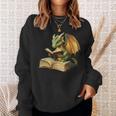 Women's Dragon Bookworm Reading Book Graphic Sweatshirt Gifts for Her